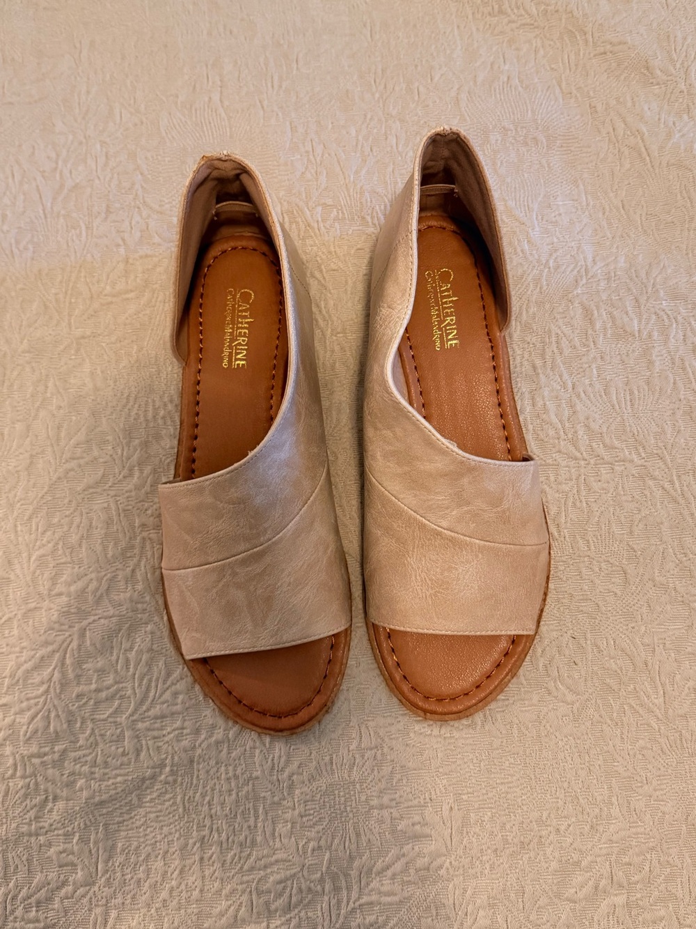 Women’s Beige Open-Toe Slip-On Sandals